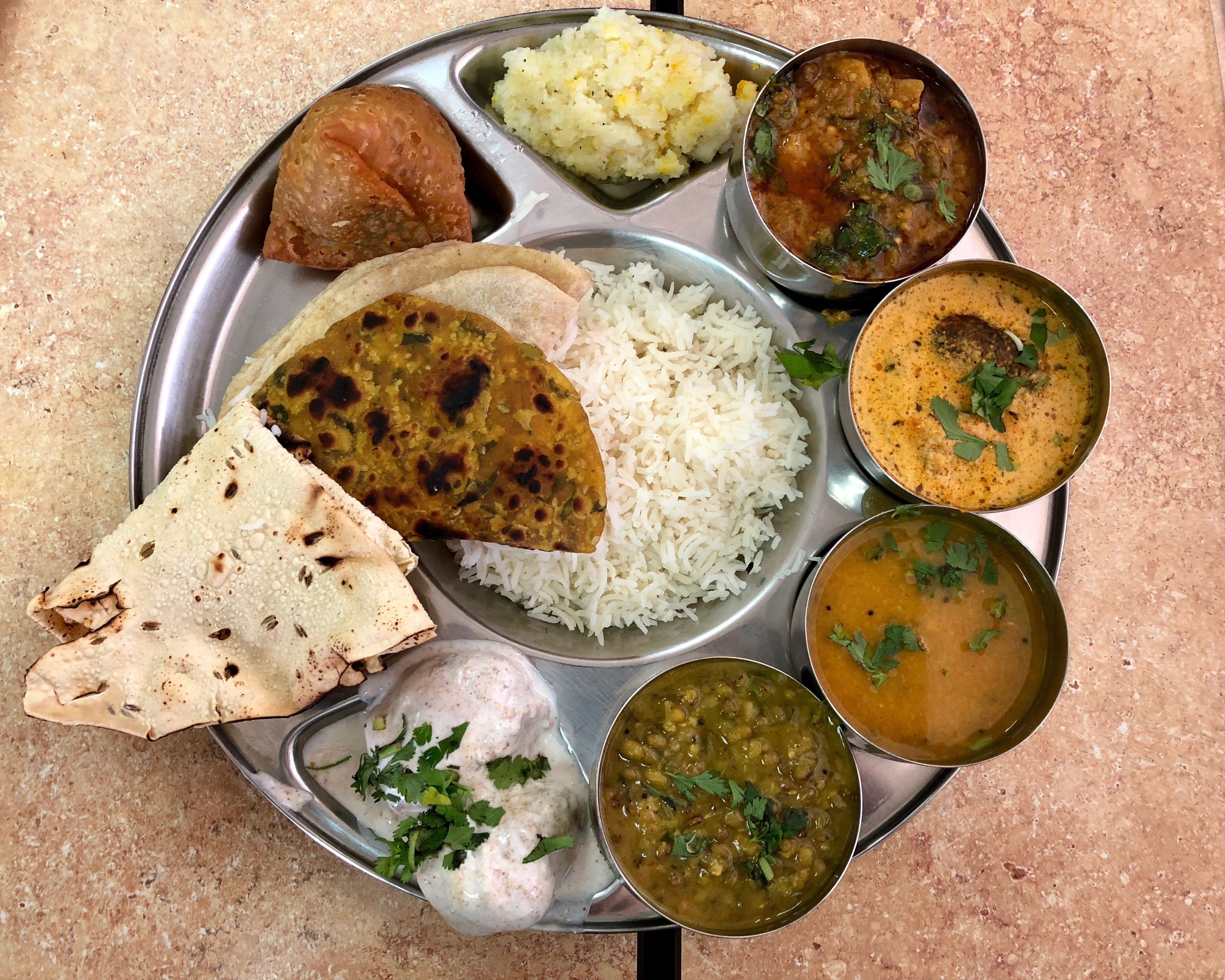 a full plate of Gujurati Thali 