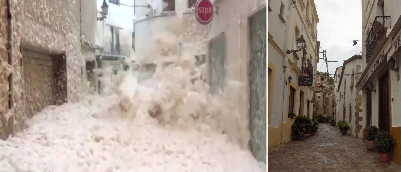 Storm Gloria seafoam covers buildings in Spanish town