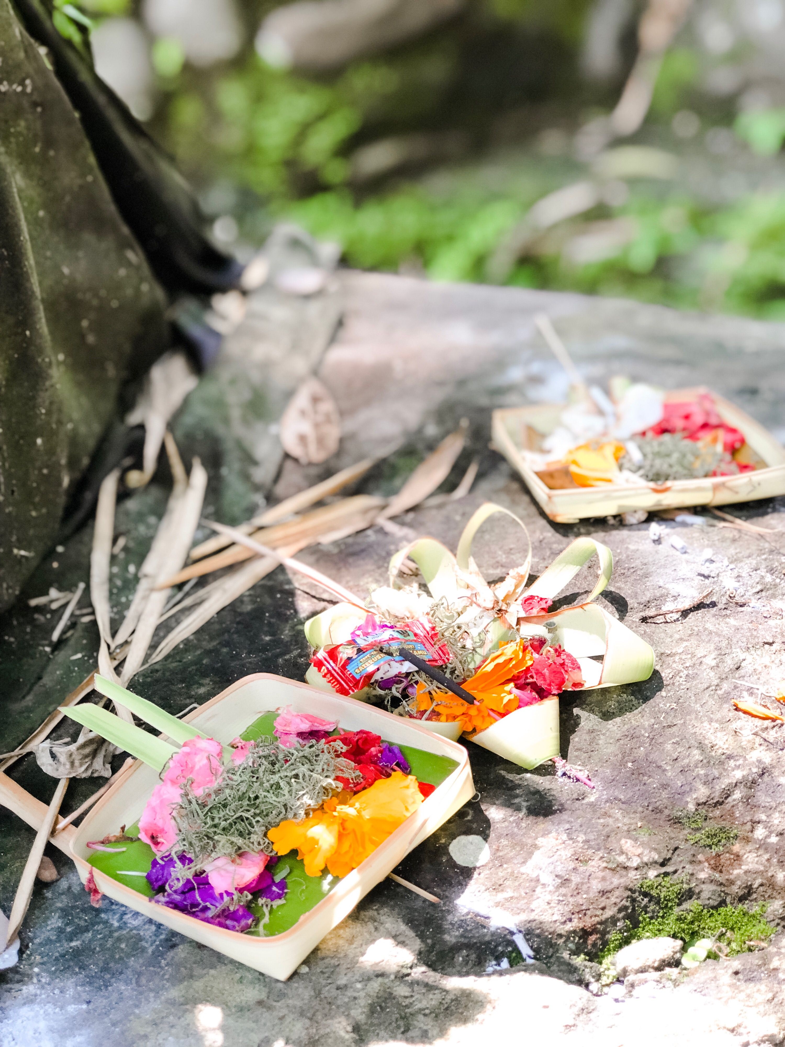 a beautiful chanang offering in the streets of bali