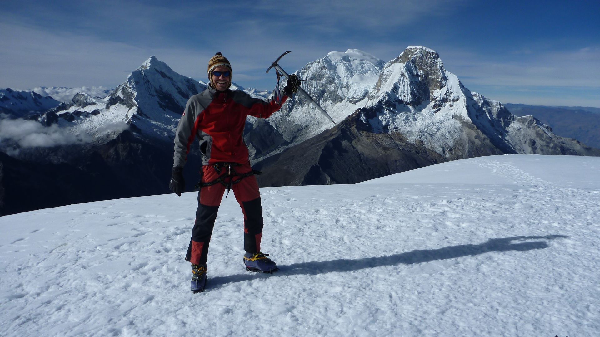 Man climbing Nevado Pisco in winter
