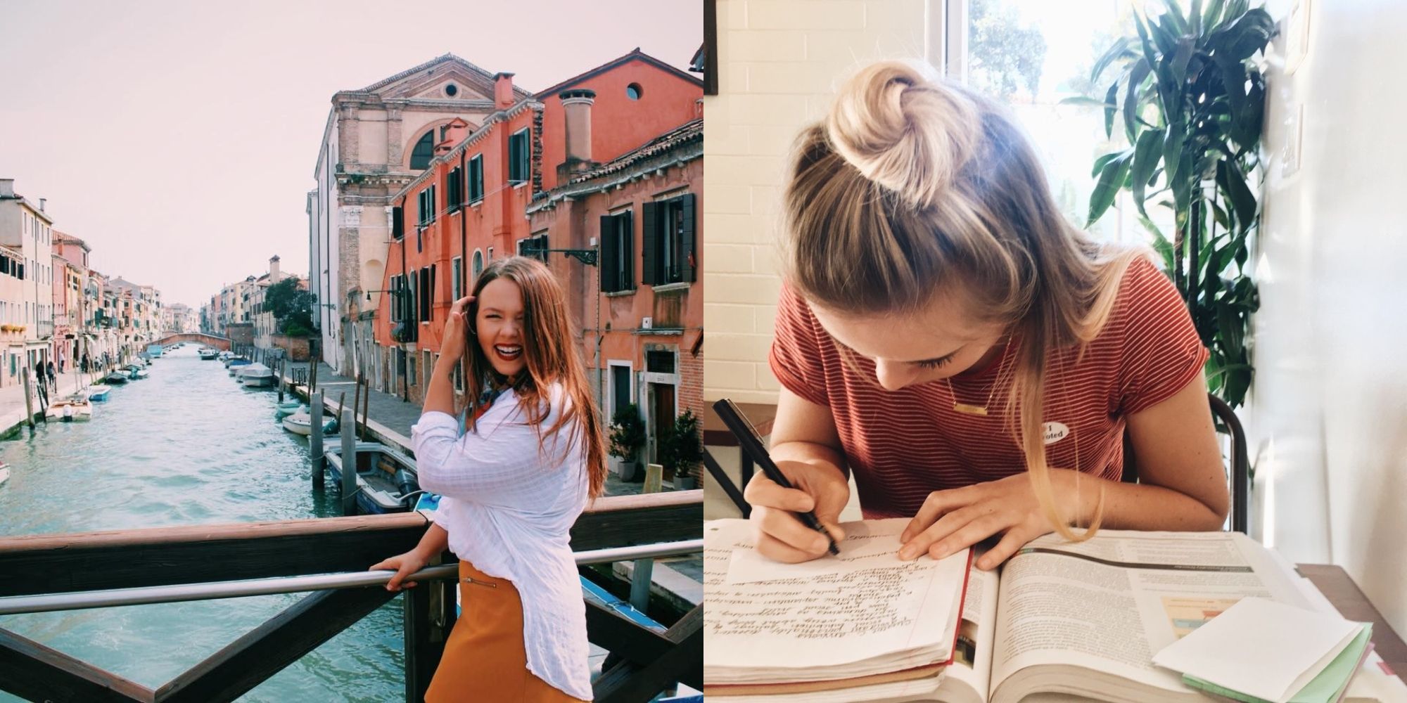 girl traveling and girl studying