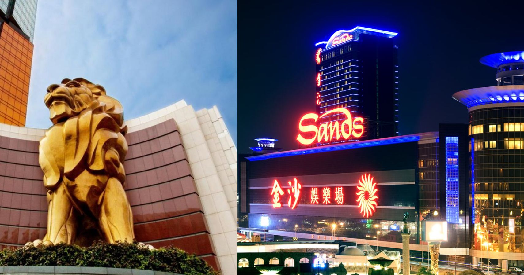 MGM and Sands casino exteriors in Macau China