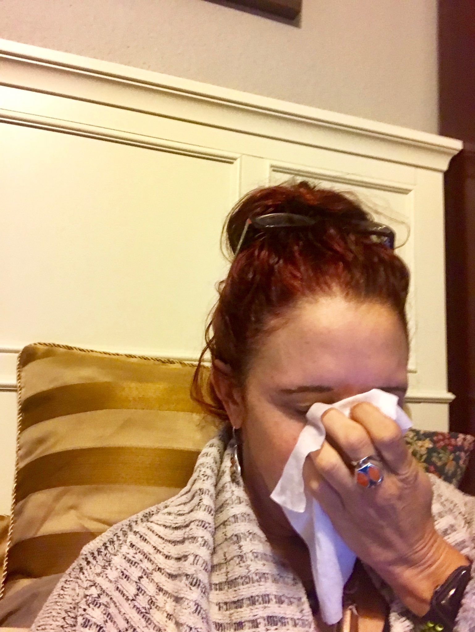 A woman who got sick while traveling