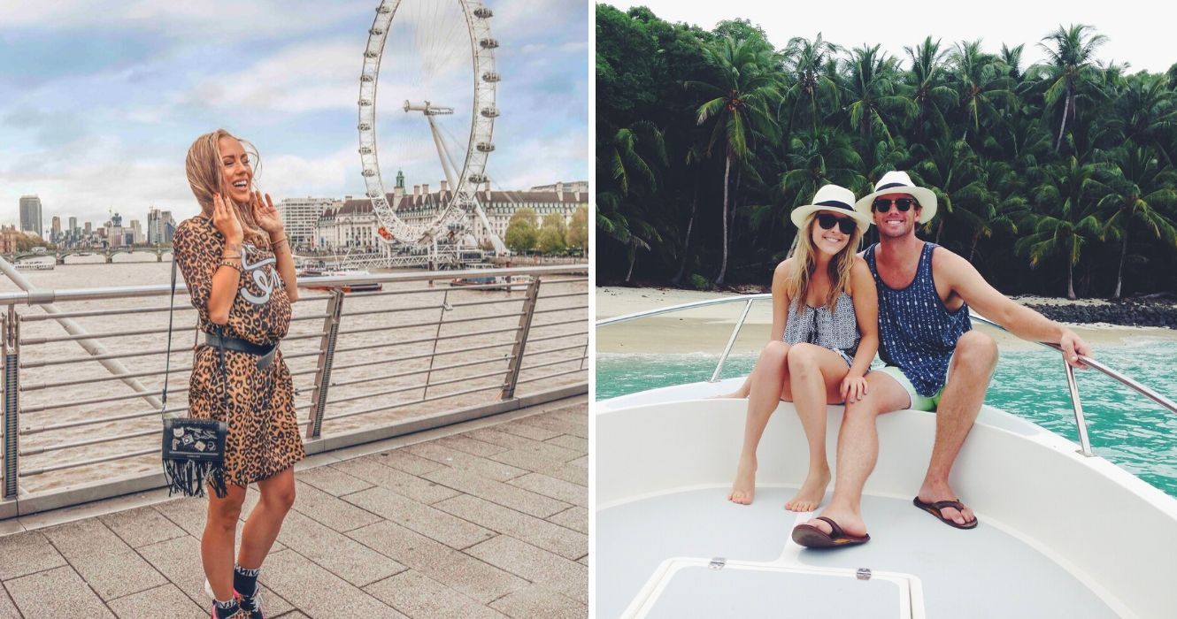 a girl goes on vacation in london, a couple goes on a boat while on an island vacation