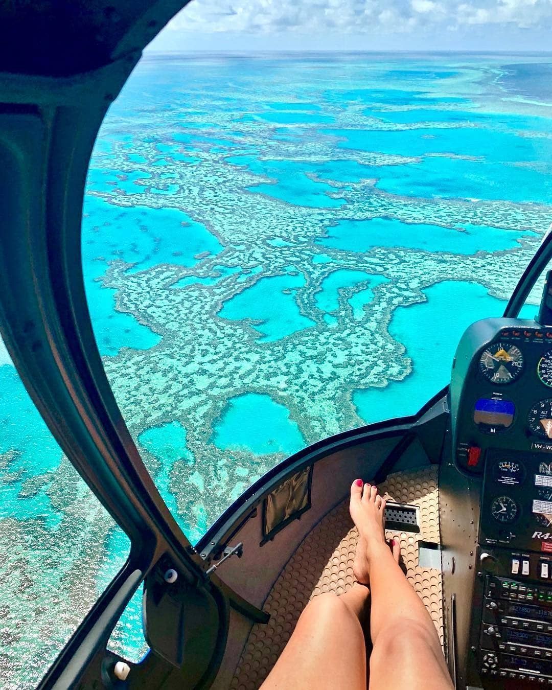 View of the Great Barrier Reef in Australia from a helicopter