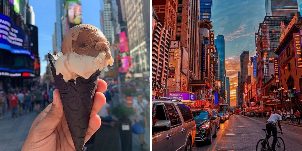 Eating ice cream and biking through Times Square