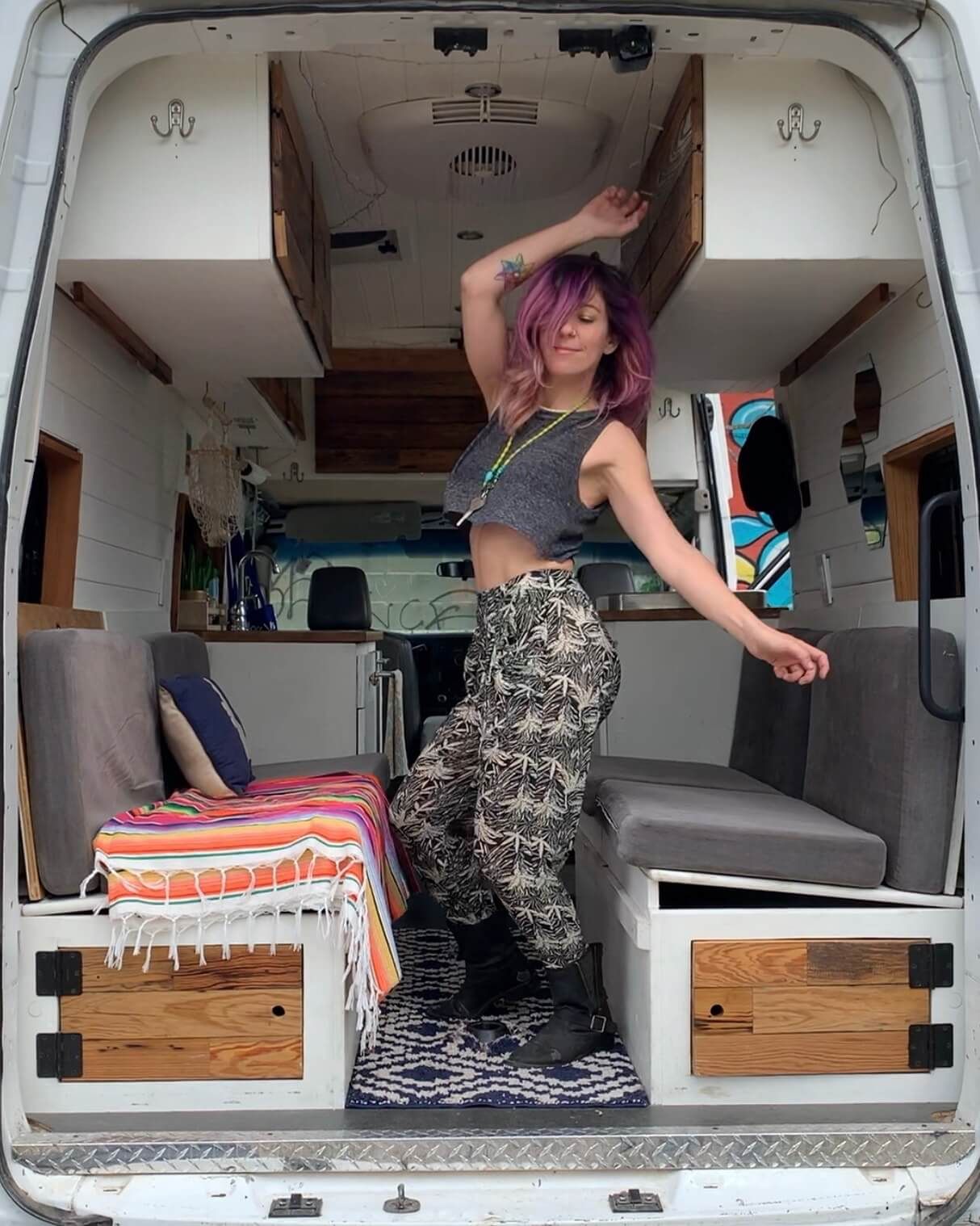 girl enjoying a camper van
