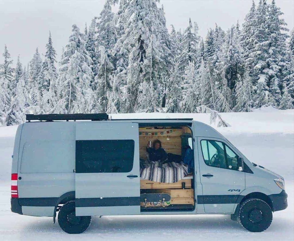 camper van in the snow