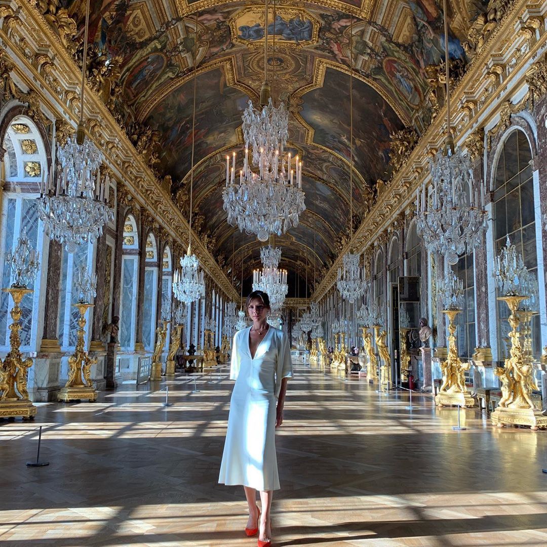 Victoria Beckham touring the Palace of Versailles in France