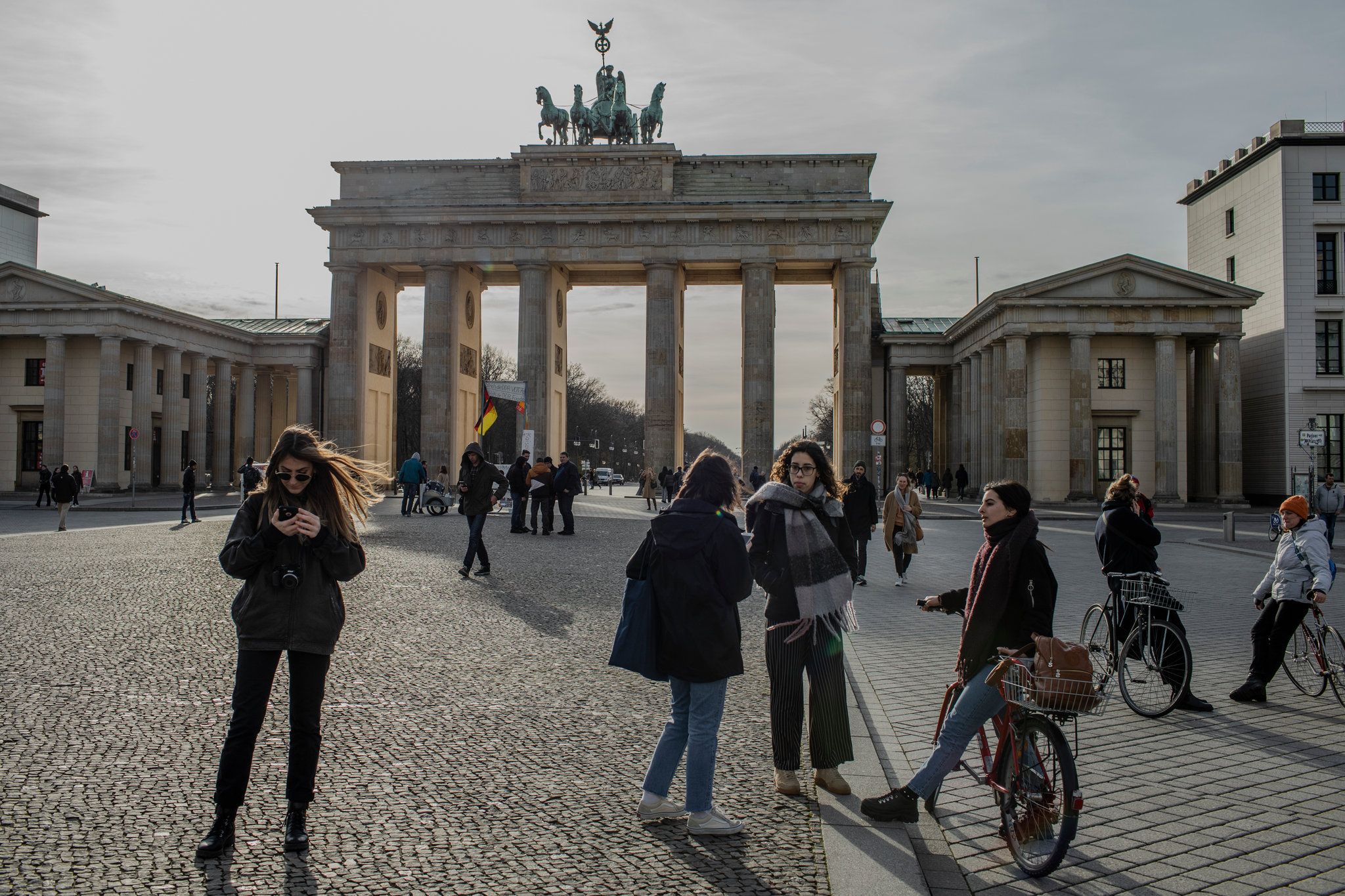 Tourists roaming the streets of Berlin, Germany. 