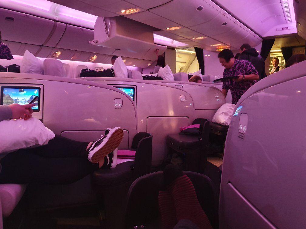 People lounging in an airplane