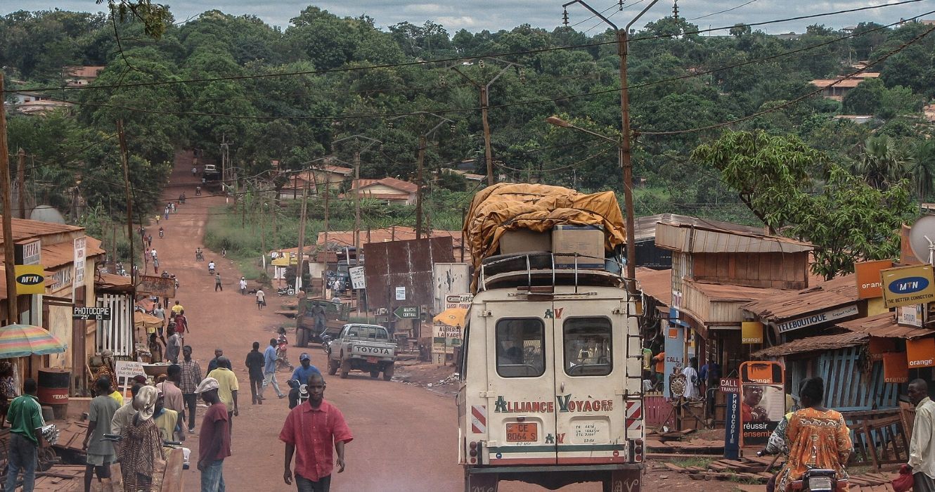 a van drives through the city of cameroon