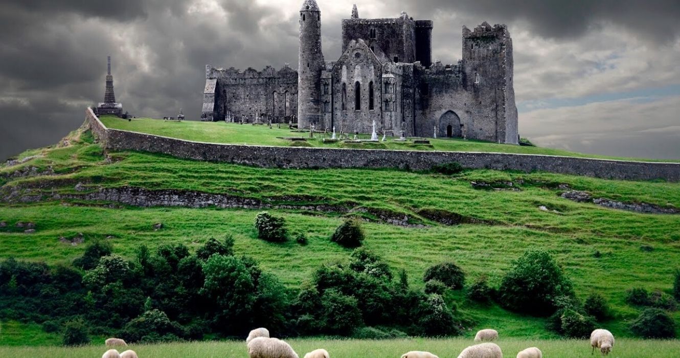 a creepy castle in ireland during a storm