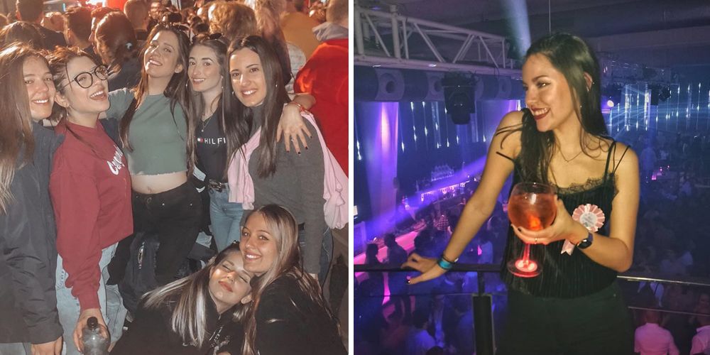 Women partying in street and woman lounging in club in Valencia