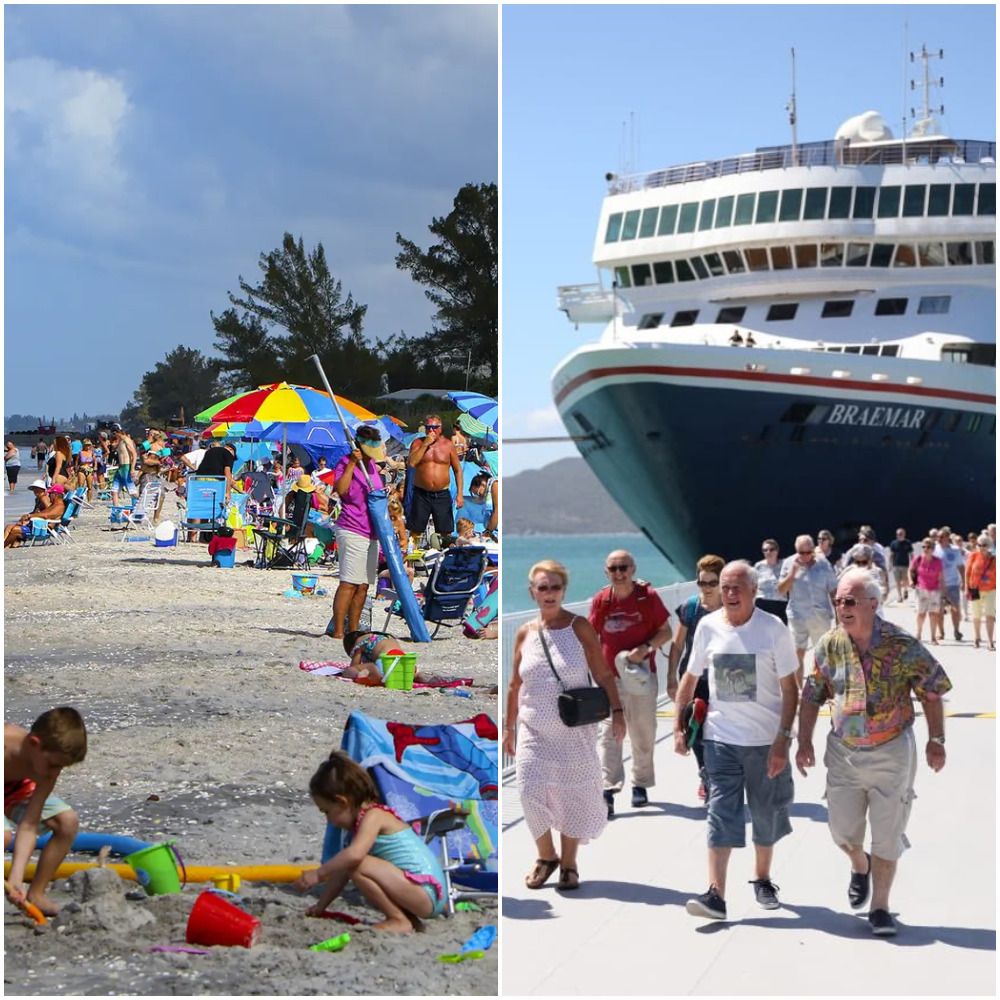 Beach lovers and cruise ship passengers in Florida despite COVID-19.