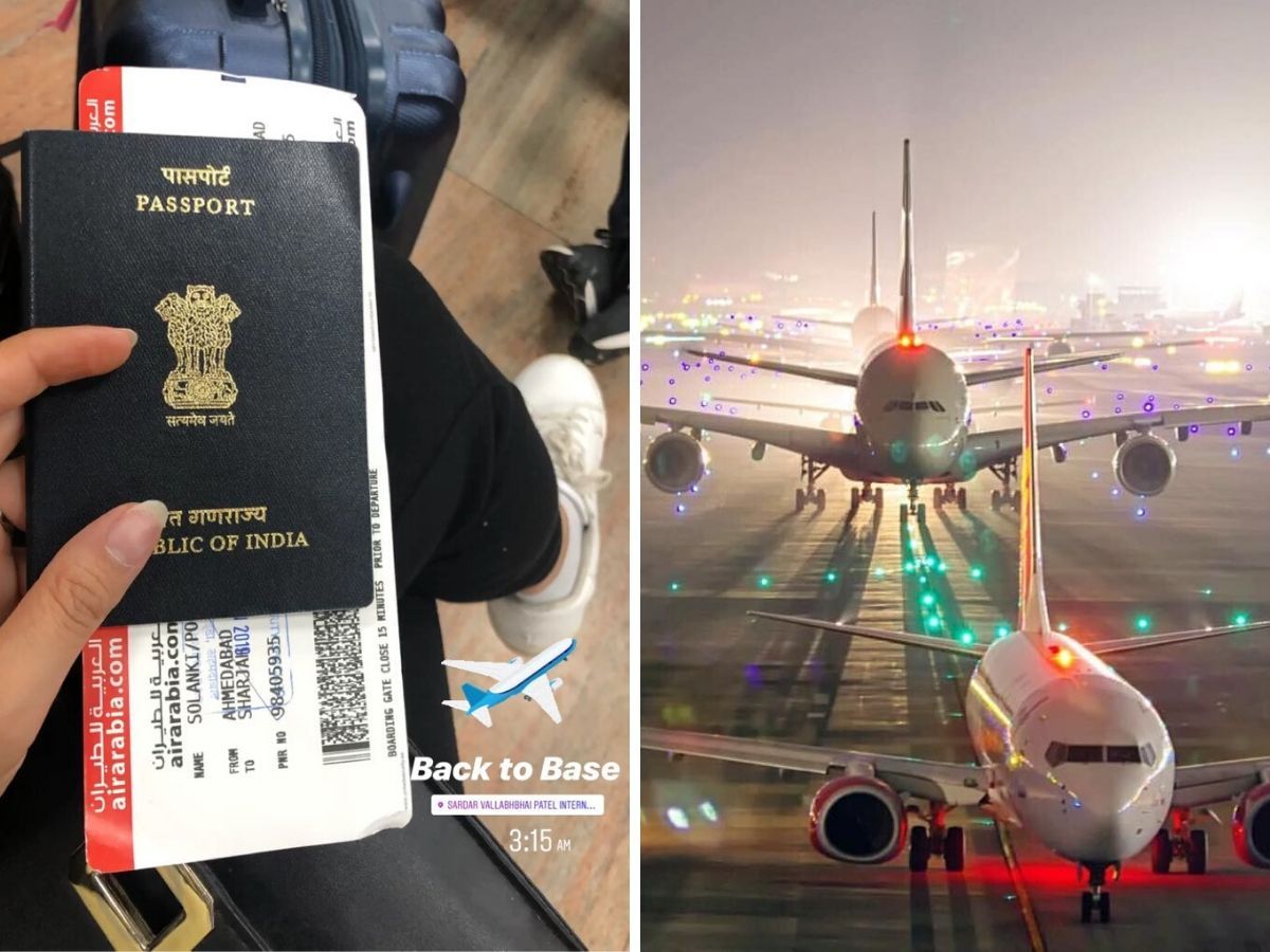 Person holding an Indian passport/Planes landing in Mumbai at night