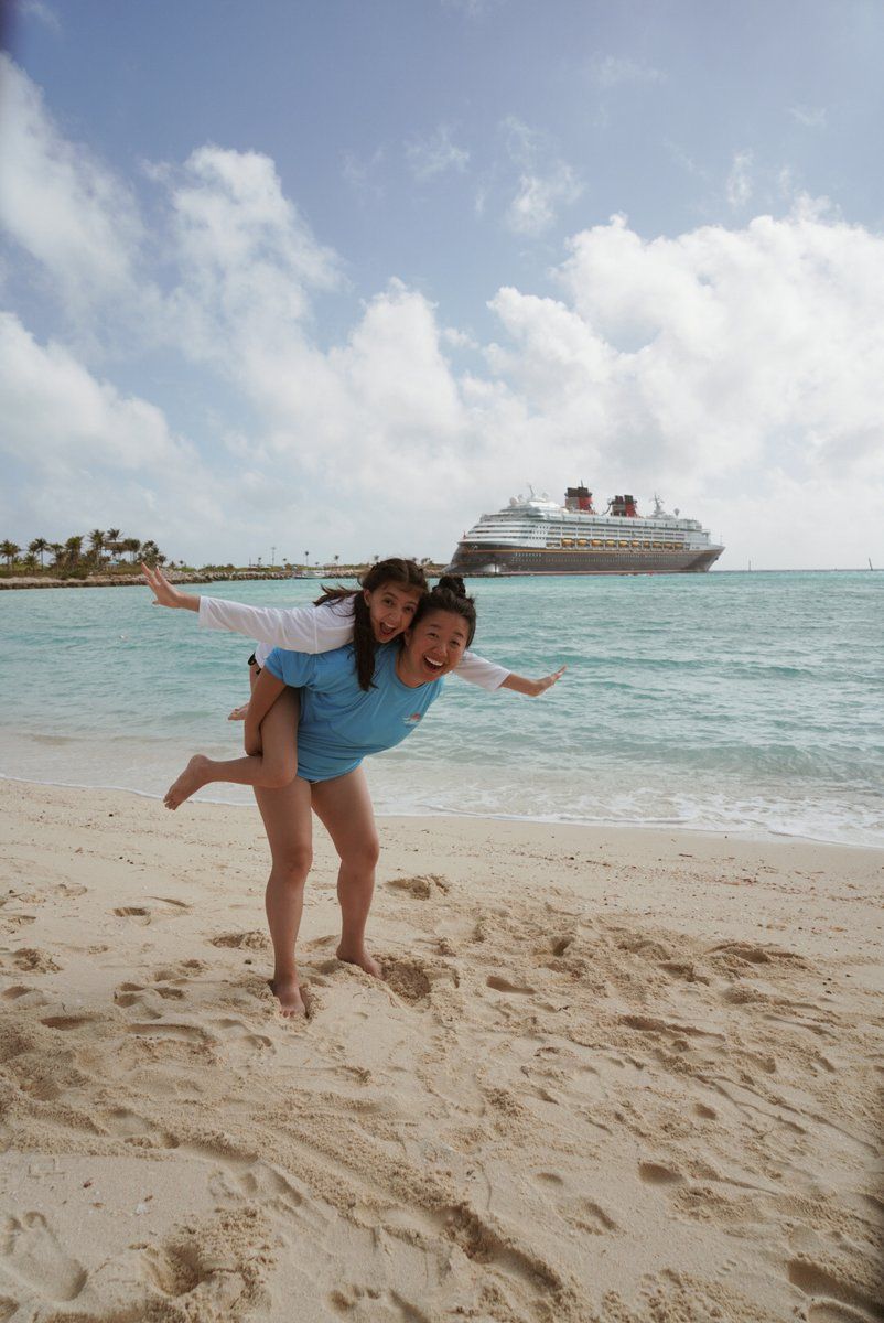Mom and daughter on the beach Disney Cruise