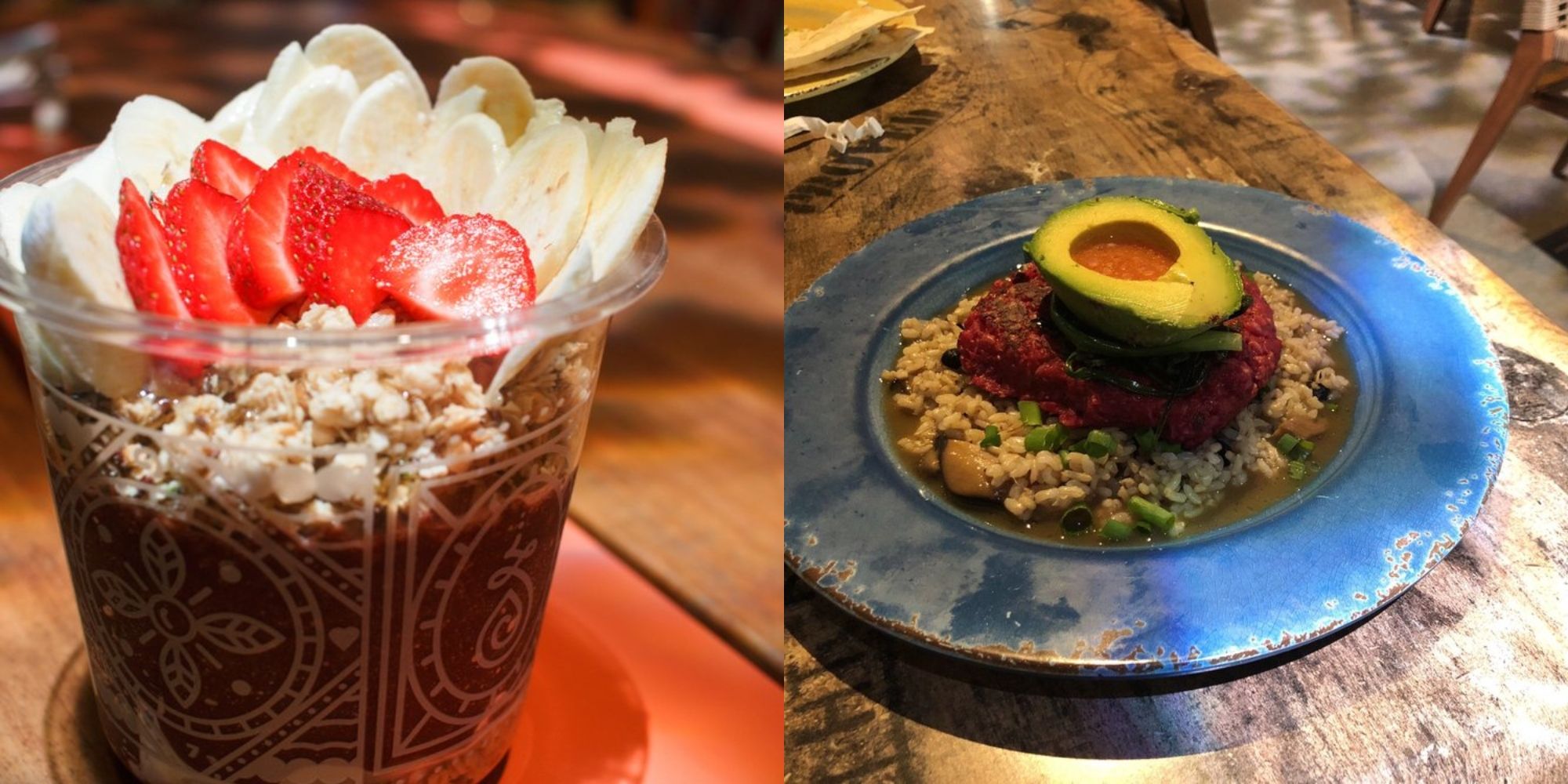acail bowl with fruit and food on table