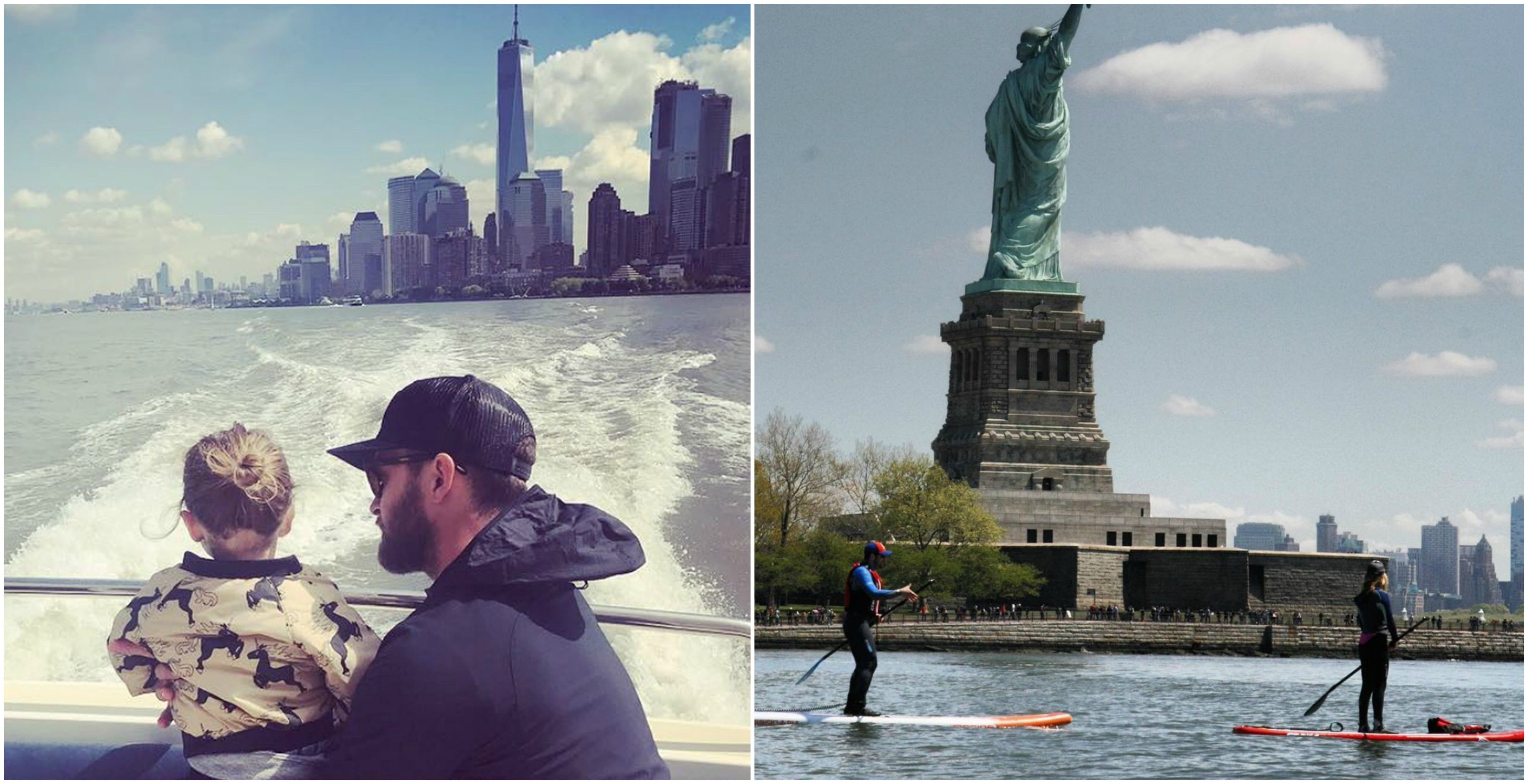 Justin Timberlake with son on Hudson River in New York