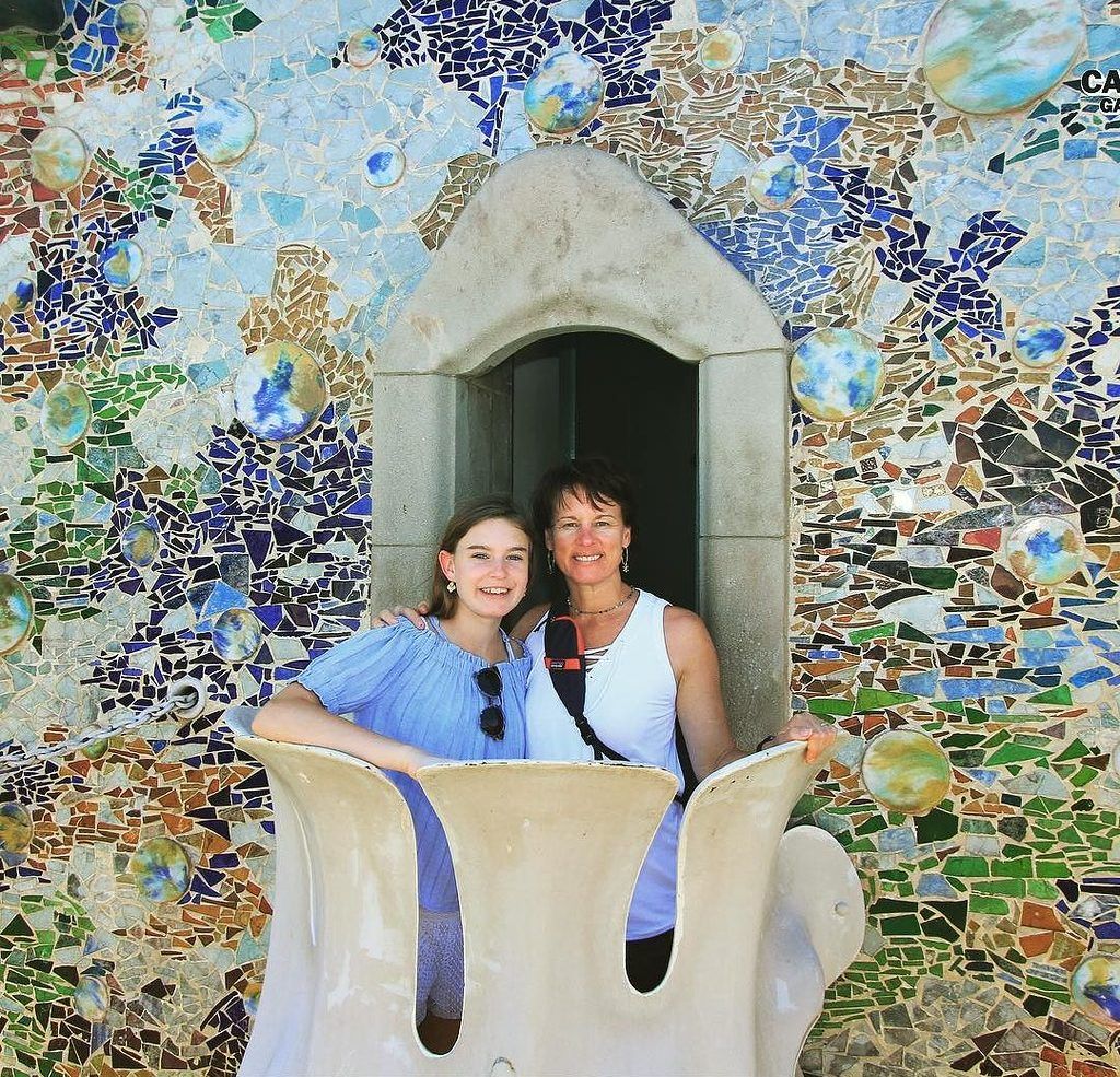 Mom and daughter visit the Casa Battlo in Barcelona