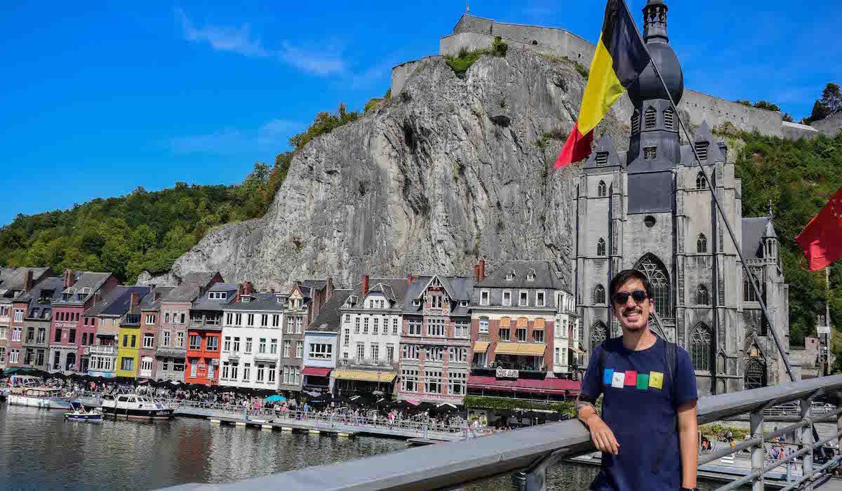 Man In Front Of Downtown Dinant