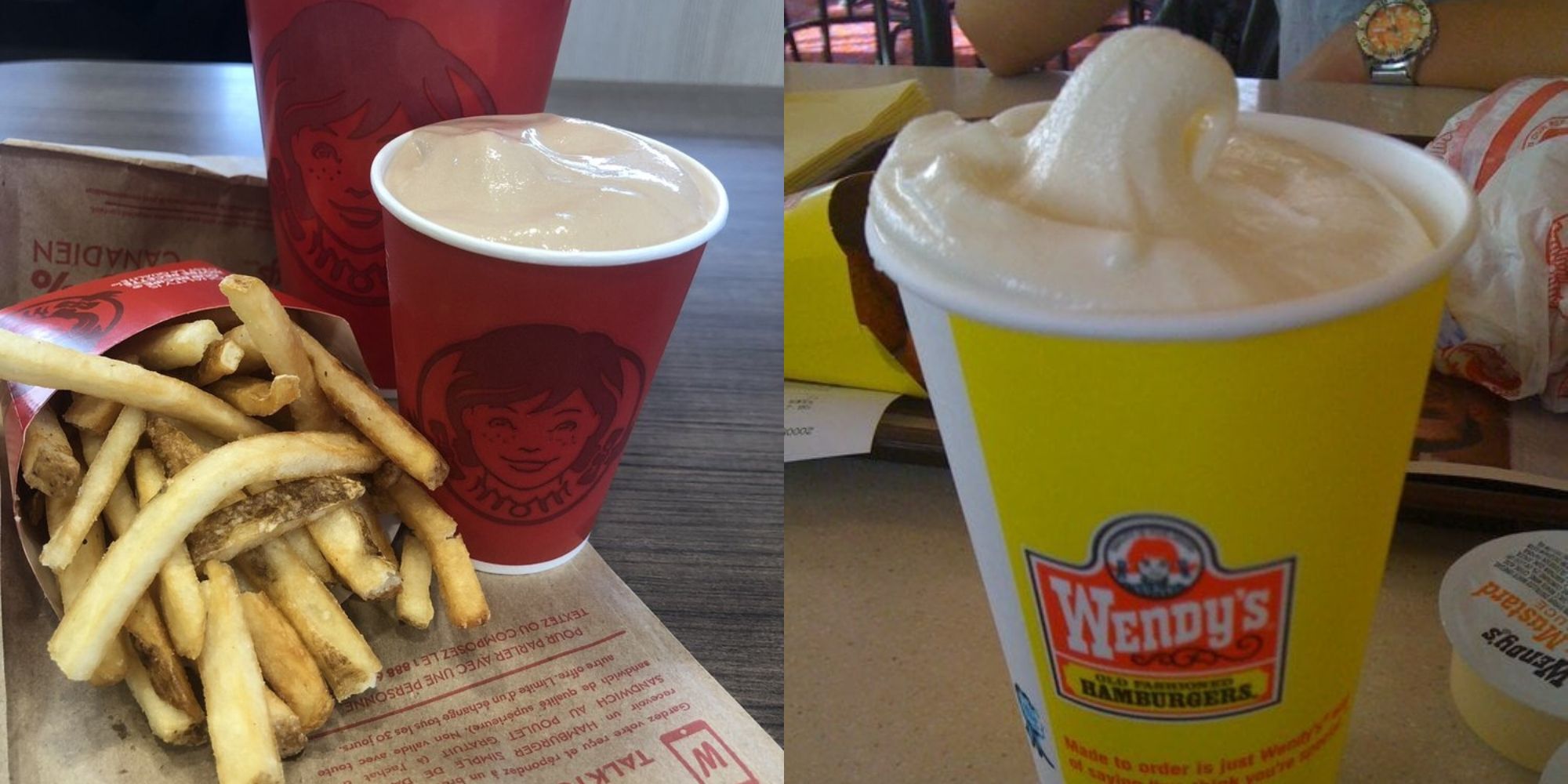 tray with carton of fries and wendy's frosty