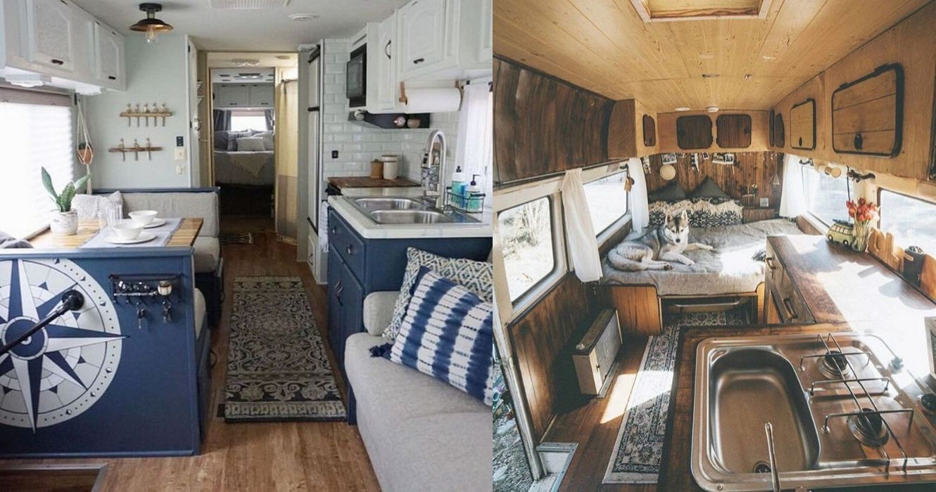 the inside of a travel trailer
