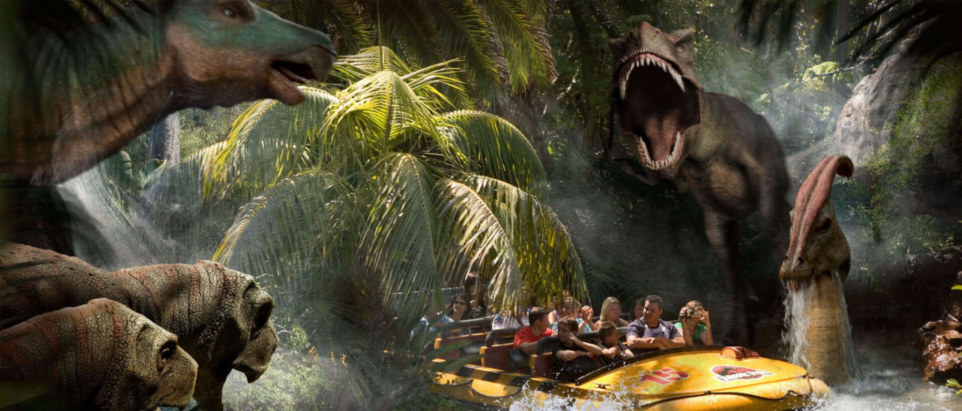 the dinosaurs on the jurassic world ride at universal