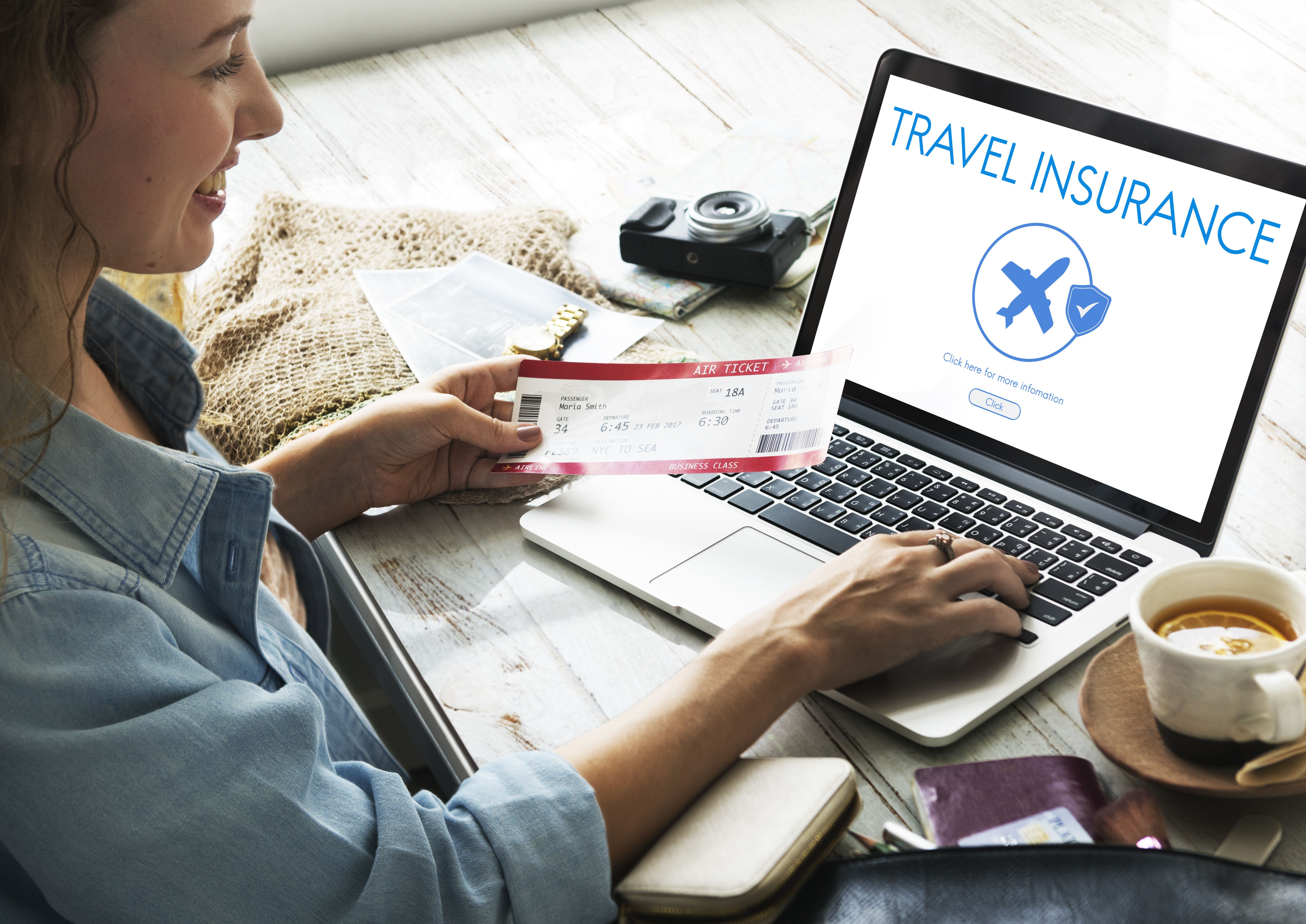 A woman buying travel insurance