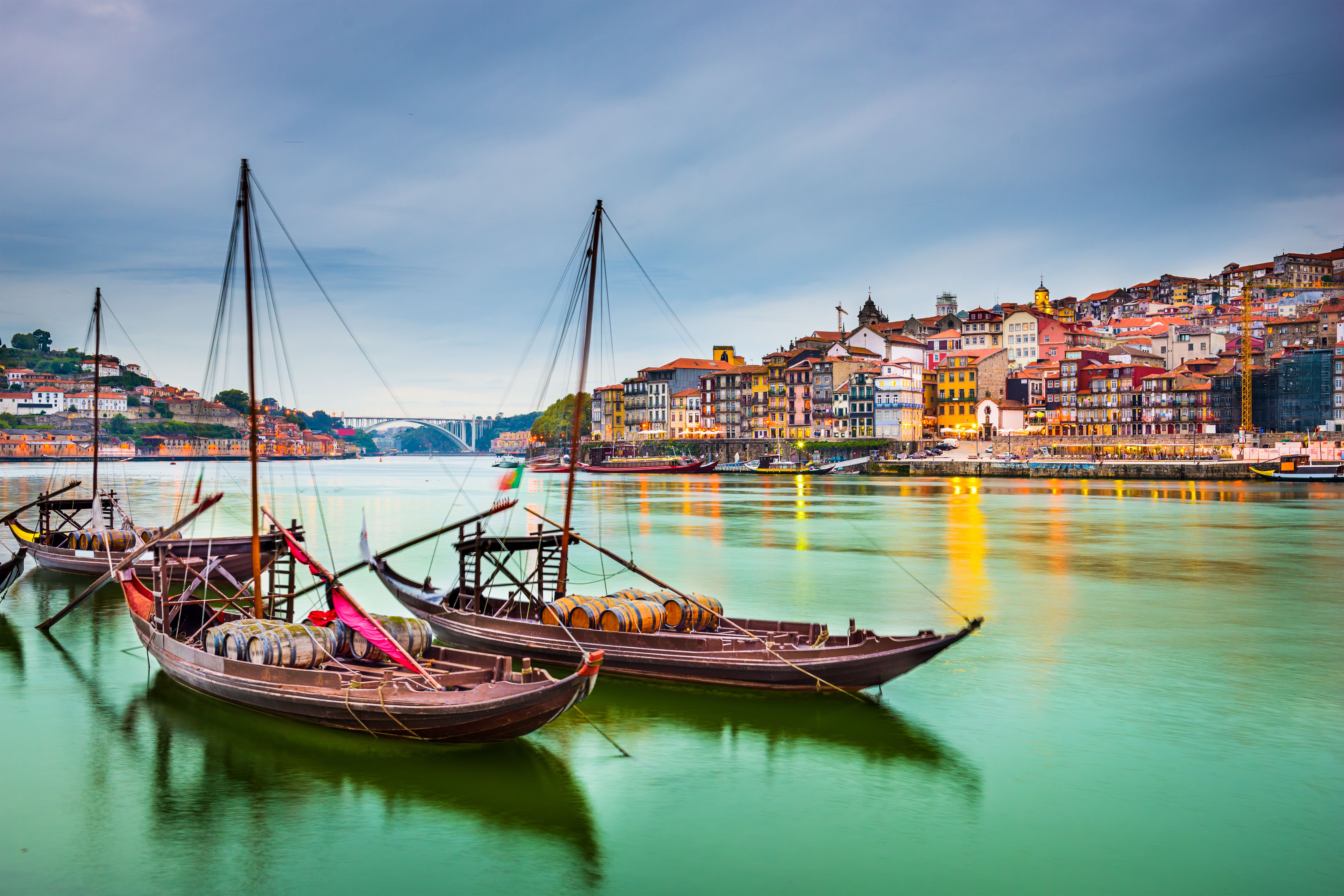 Boats on the water in Porto, Portugal
