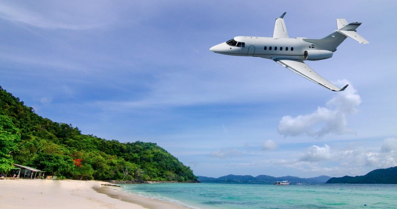 Private jet is arriving tropical resort