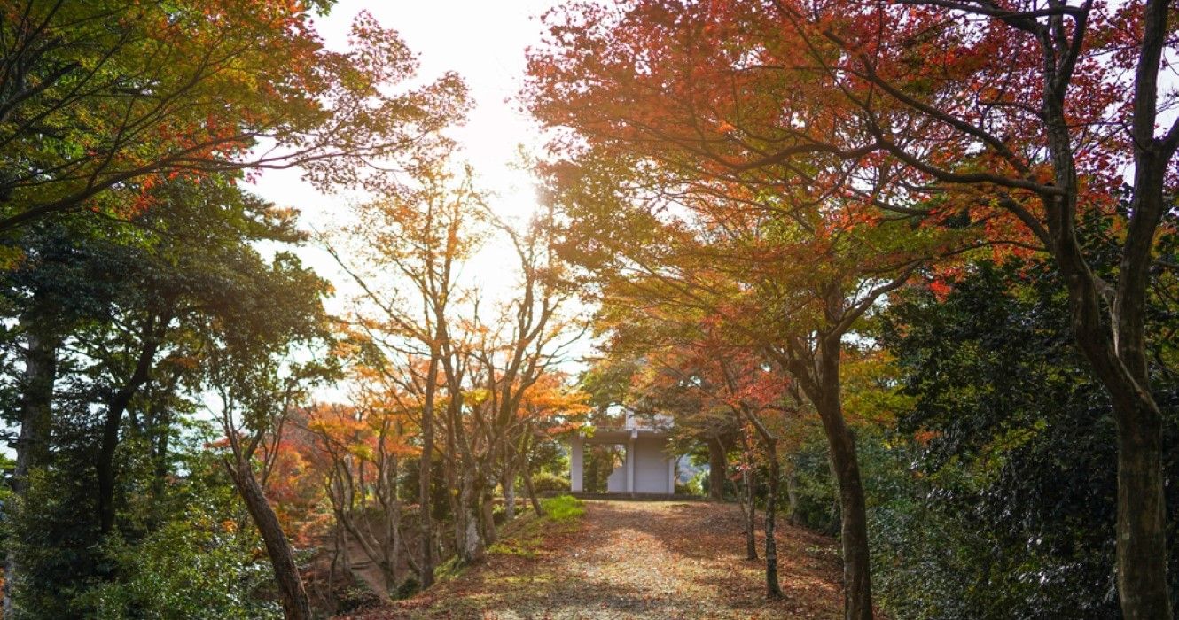 Autumn view of Hirashiyama Park in Kinosaki Onsen