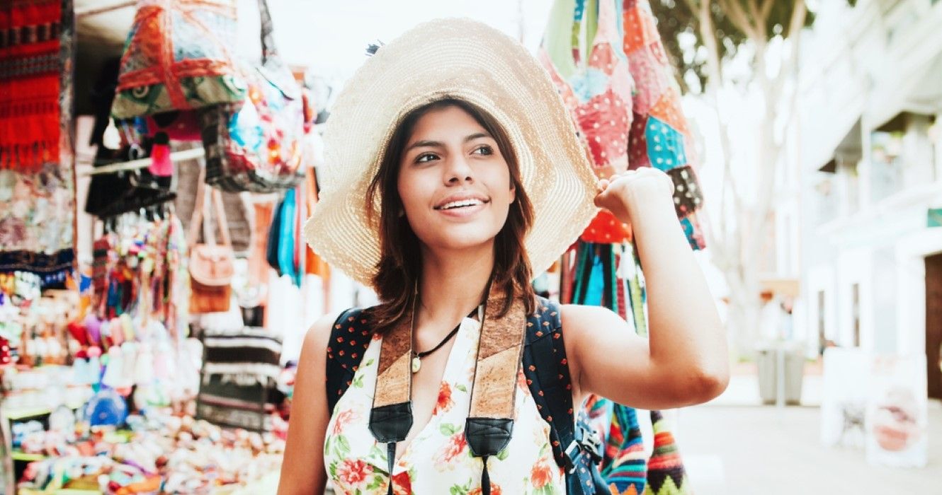 Backpacker shopping in a Tourist Market in Mexico