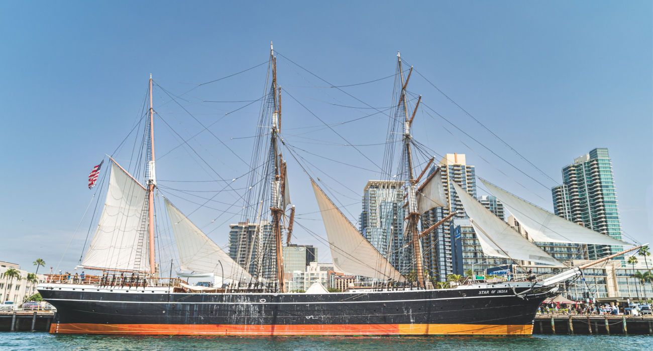 Historic Tall Ship The Star of India docked at Maritime Museum of San Diego