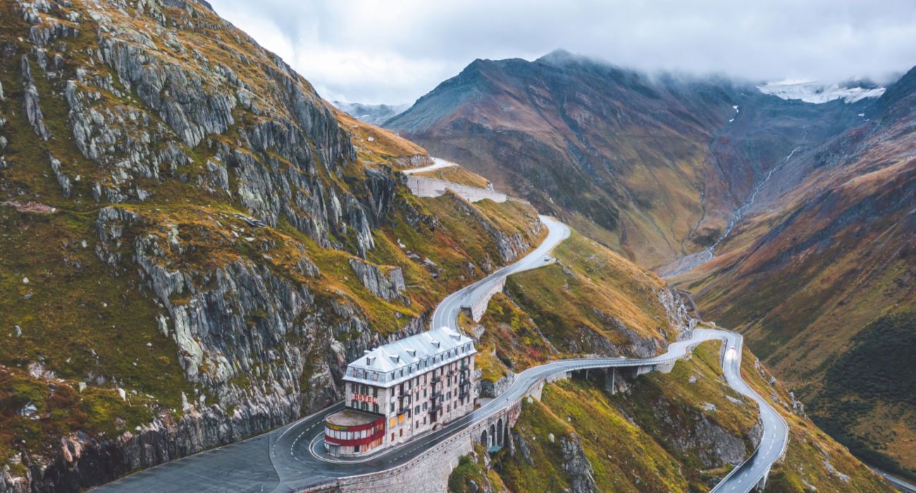 Hotel on the Alpine pass in Switzerland