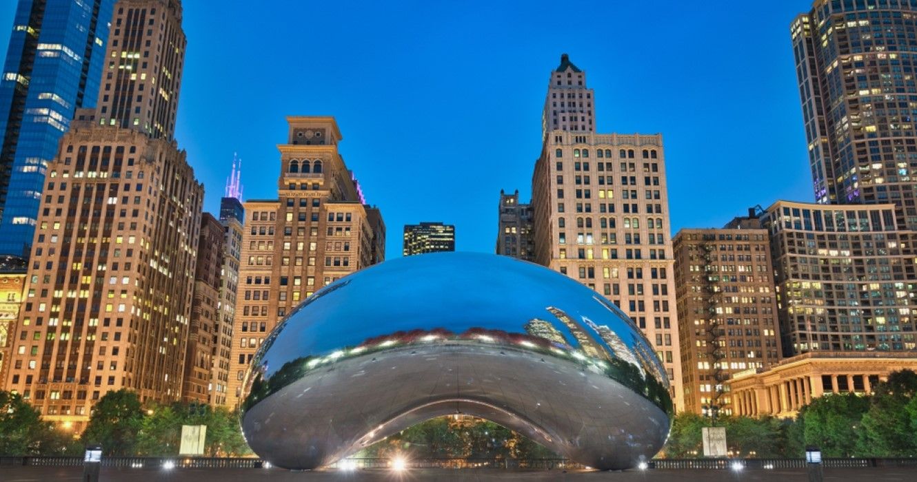 Millenium Park at the blue hour time, Chicago, Illinois, USA