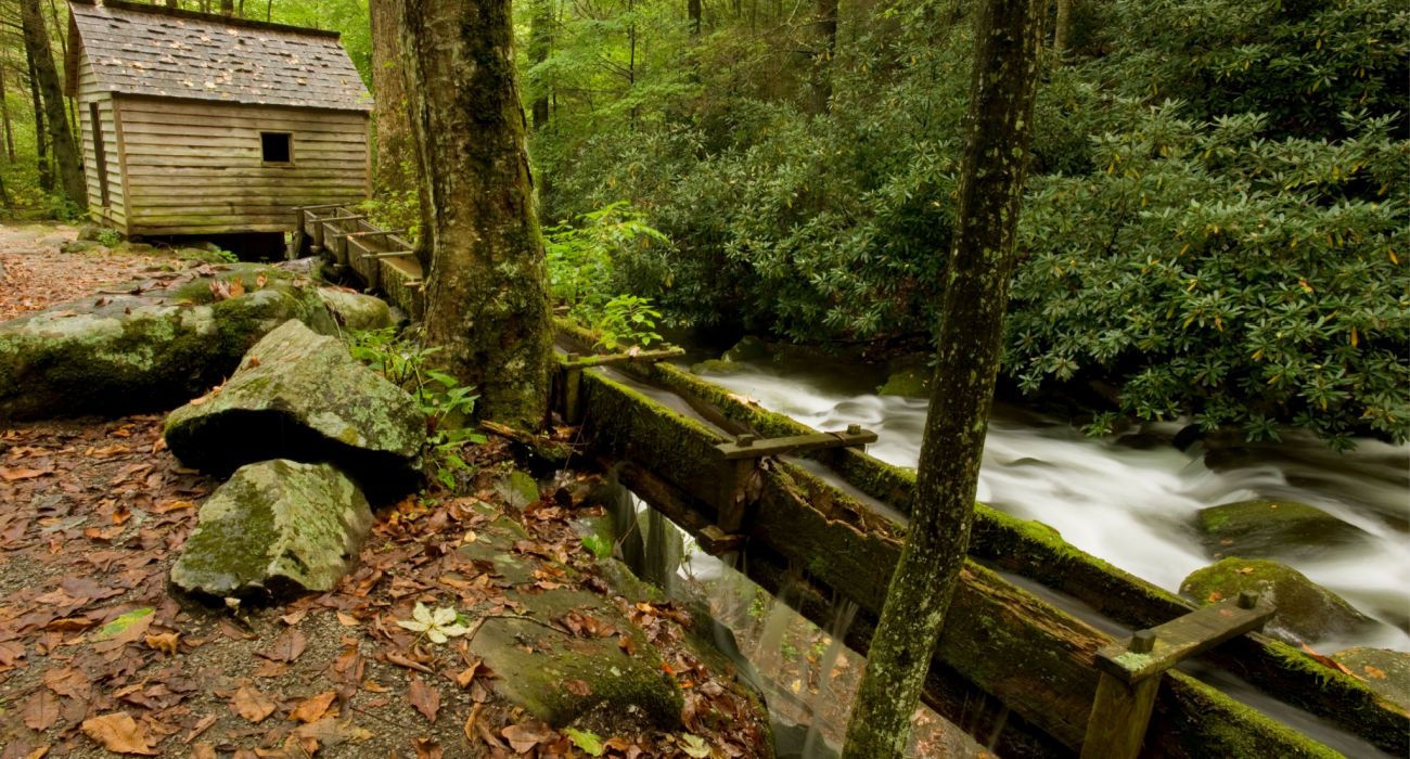 Old farm by the stream in Smoky Mountains