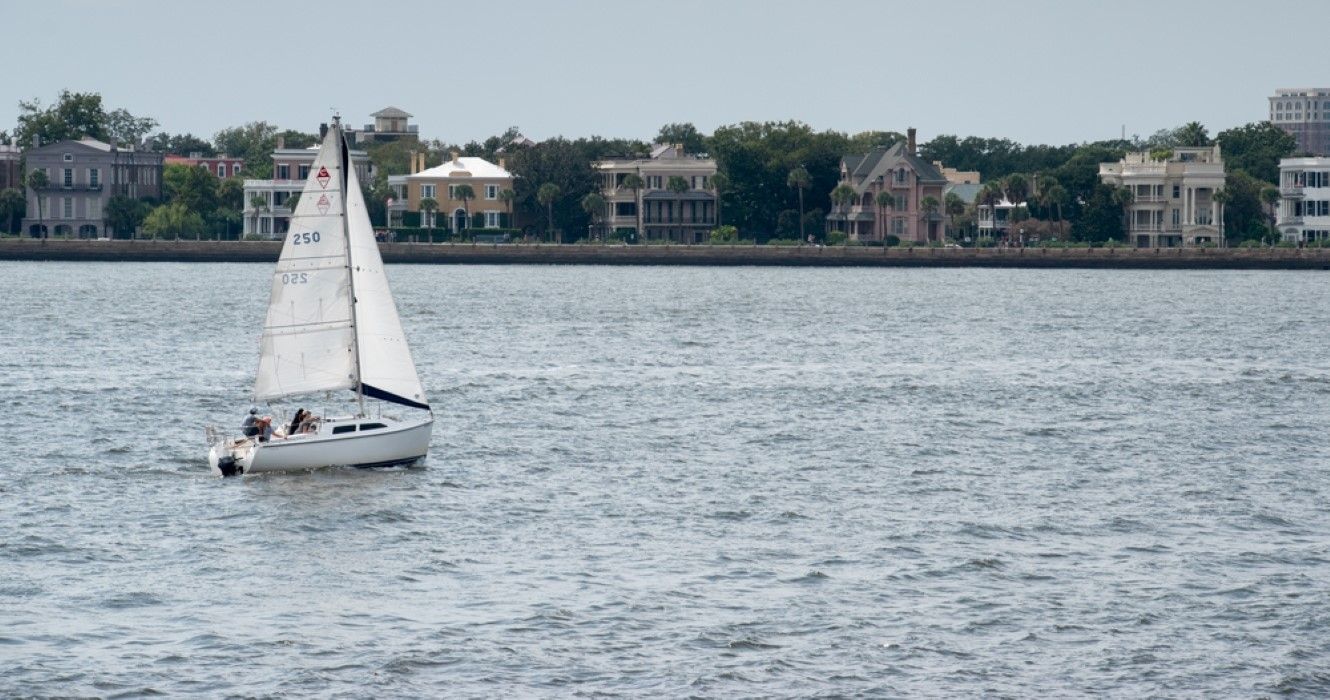 Sailboat sailing on the Cooper River between Charleston and Sullivan's Island