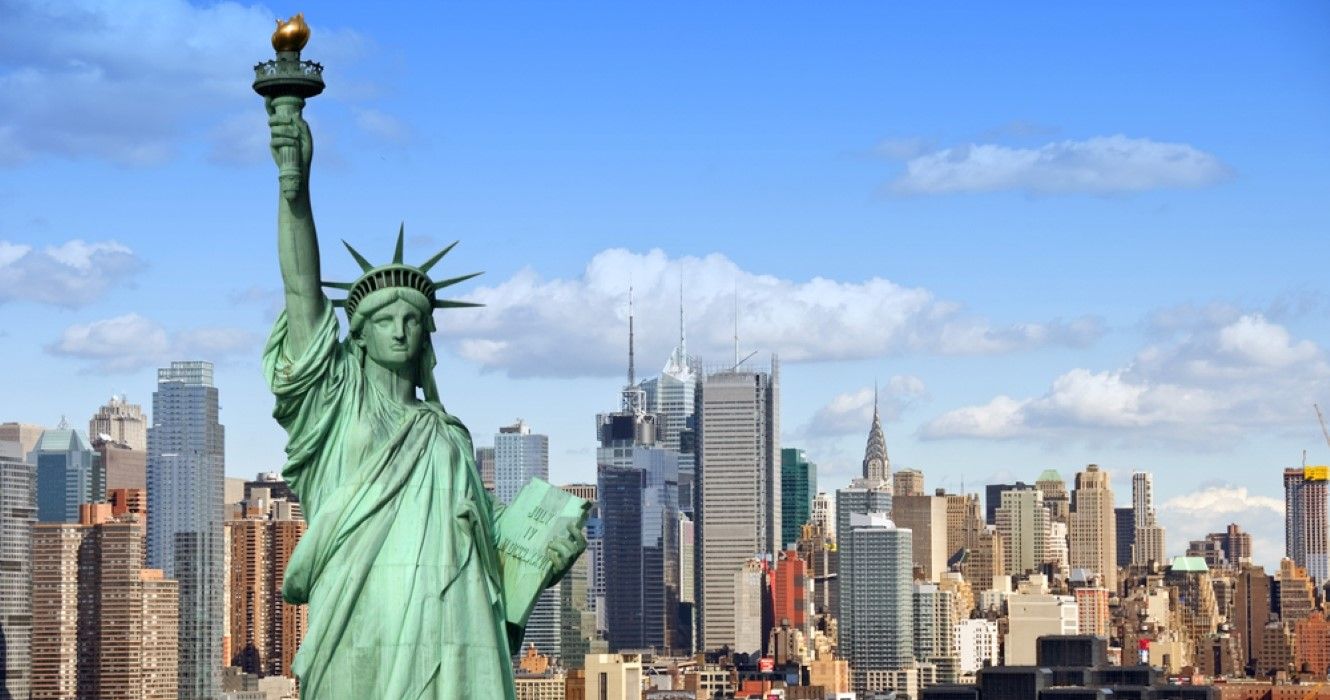 Statue of Liberty with NYC buildings in background