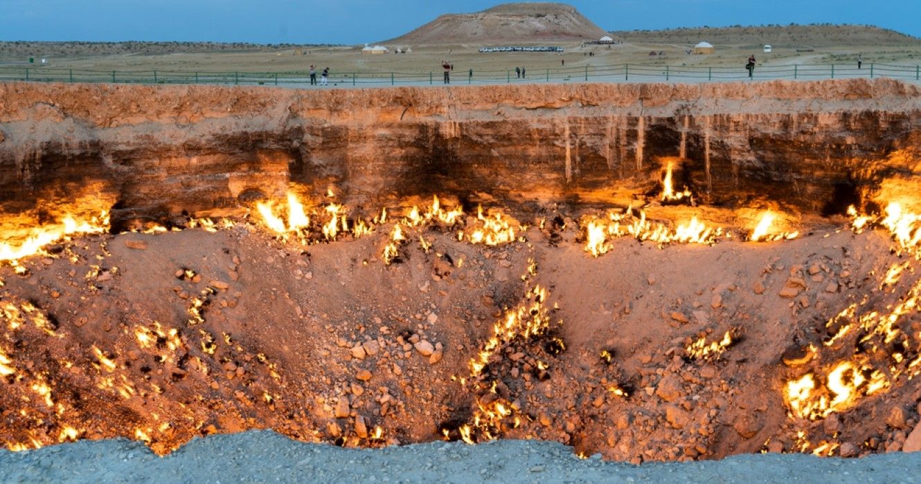 The fire of the Darwaza gas crater in the Karakum Desert in Turkmenistan