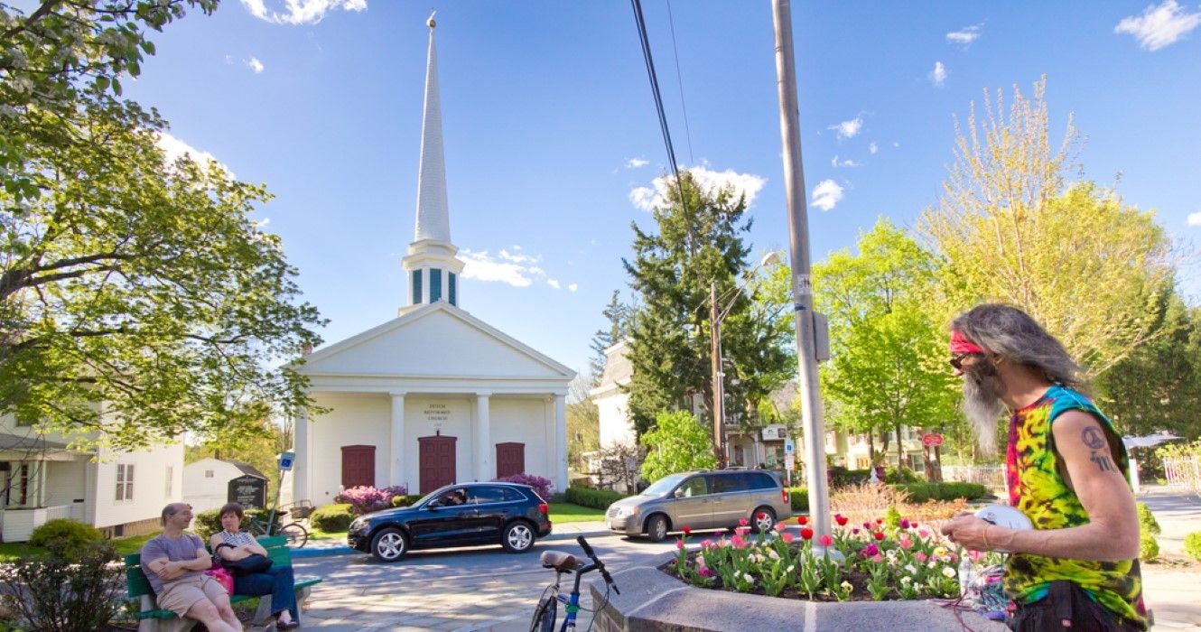 Town center at Woodstock NY in the Catskill Mountains