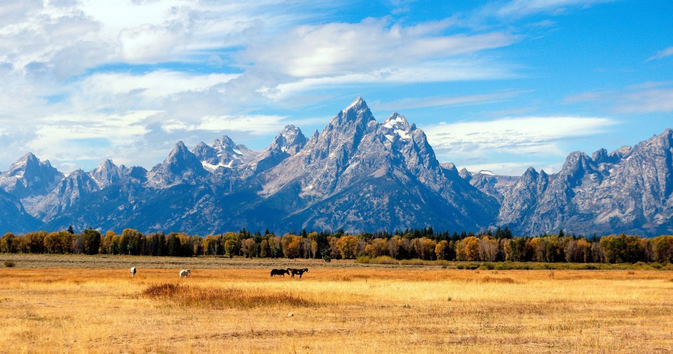 A view of the Grand Teton mountain range in Jackson Hole Wyoming