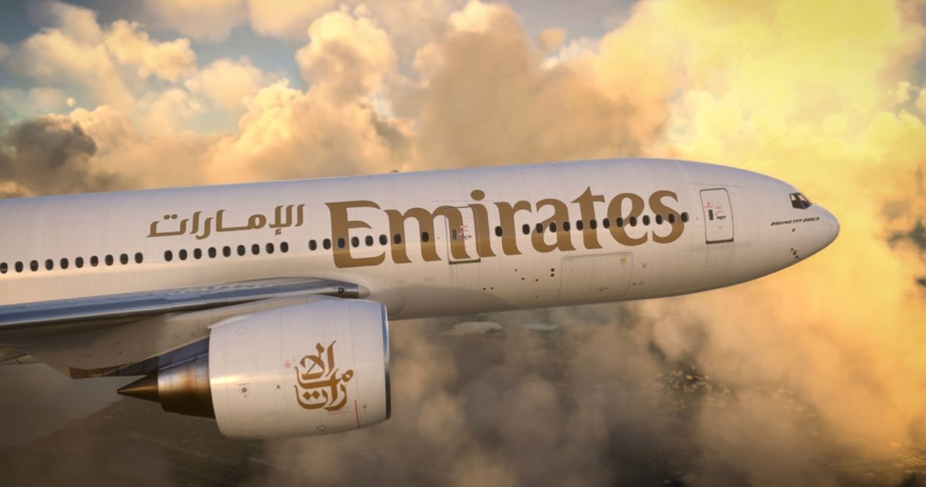 Emirates airpline in flight