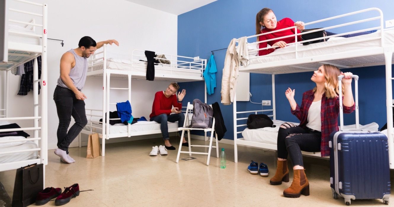 Group of people in a comfy hostel