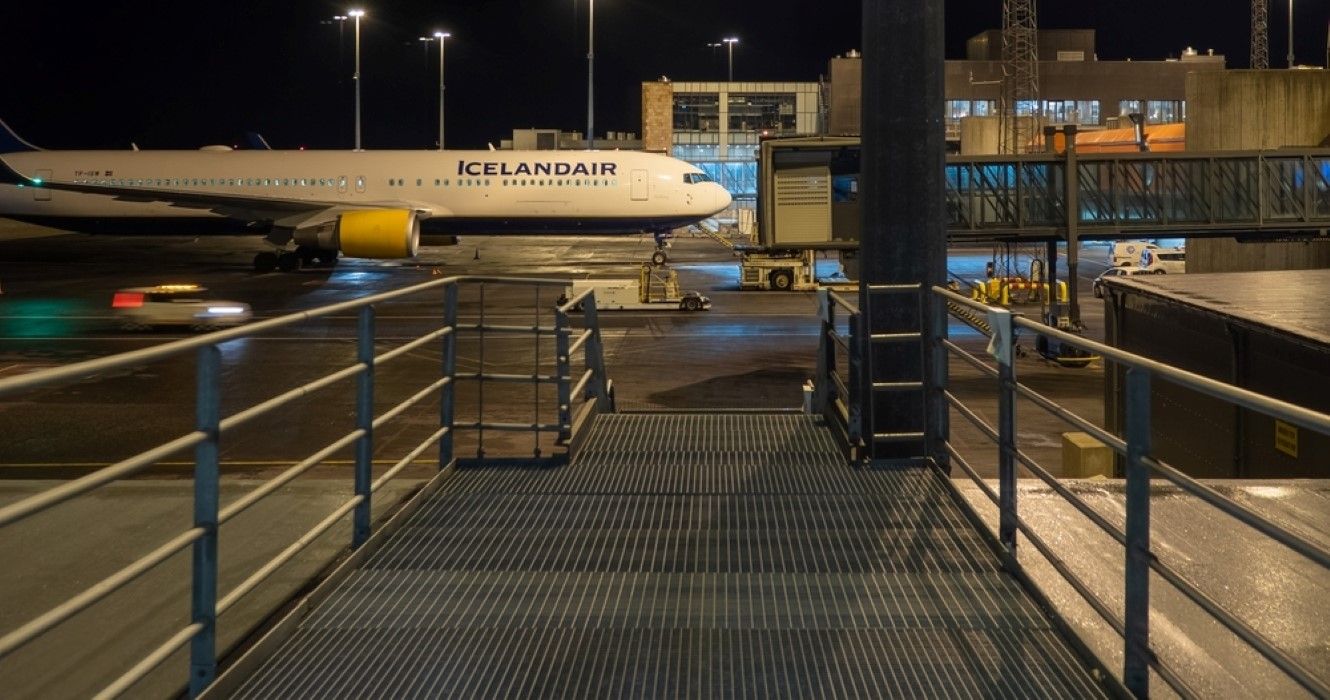 Reykjavik airport with Icelandair airplane