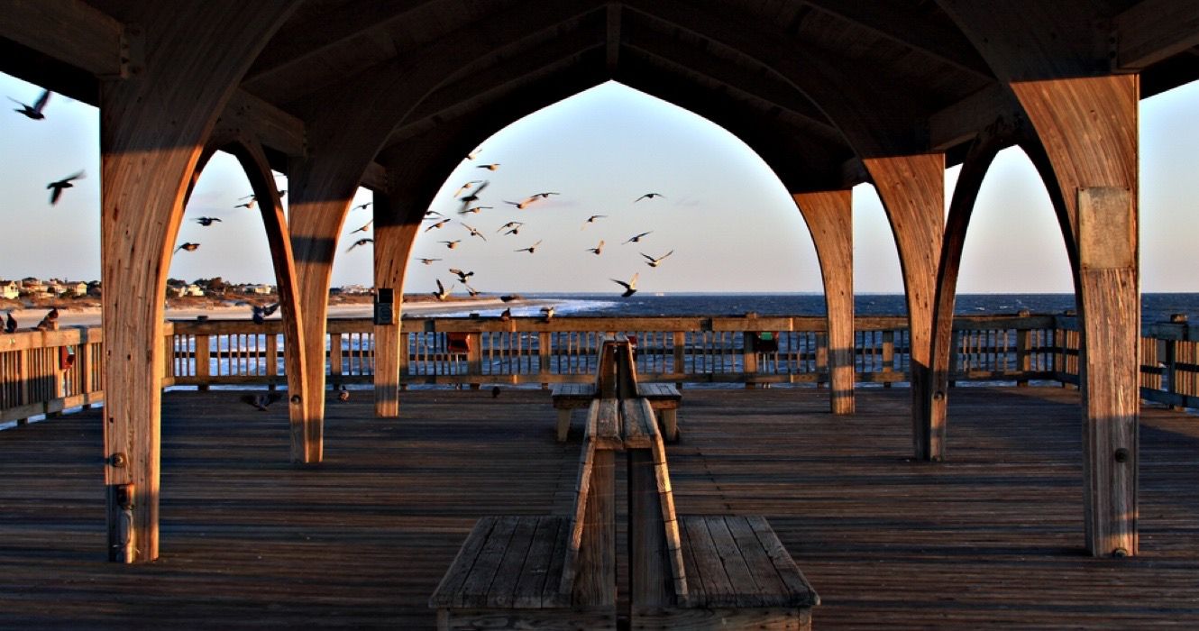 Covered pier on the beaches of Tybee Island, Savannah, Georgia