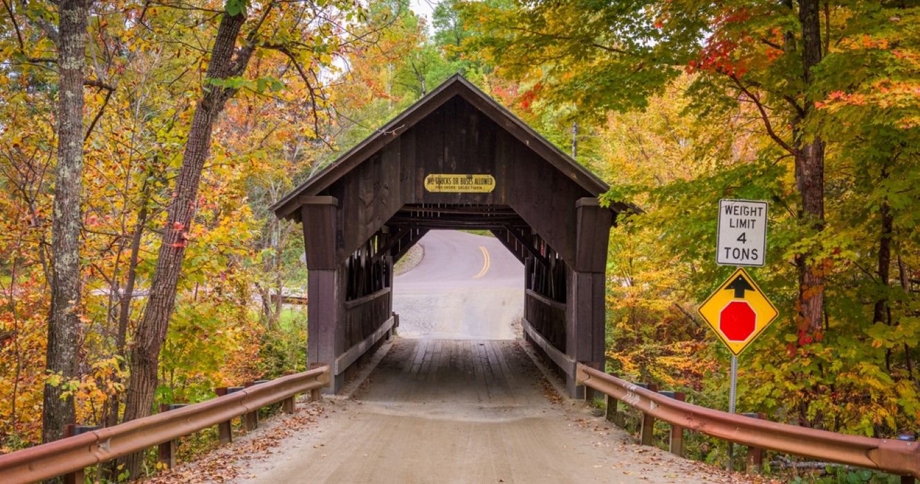 Emily's Bridge, Stowe, Vermont in the fall