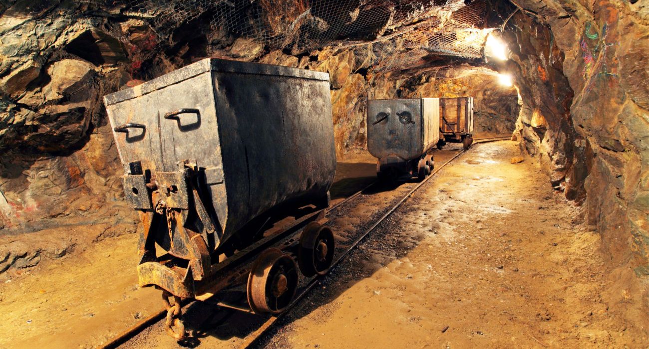 Mining cart in silver, gold, copper mine.