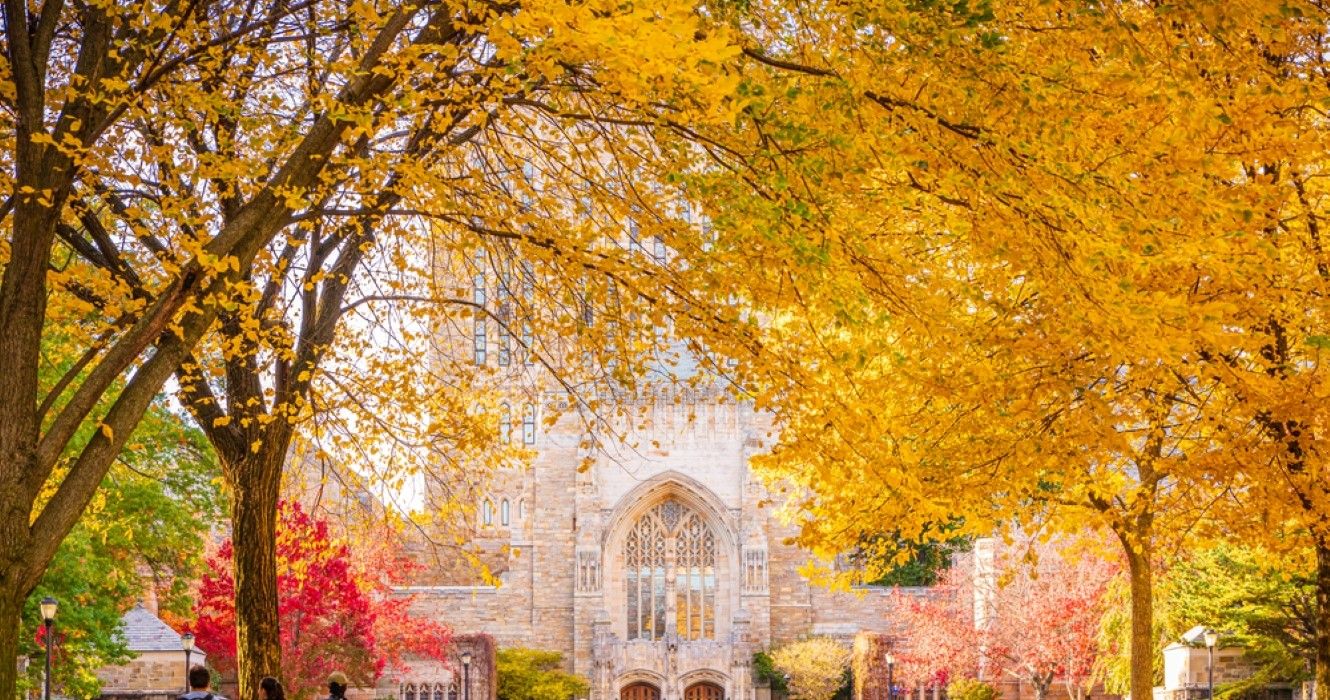 Sterling Memorial Library at Yale University, New Haven, Connecticut in the fall