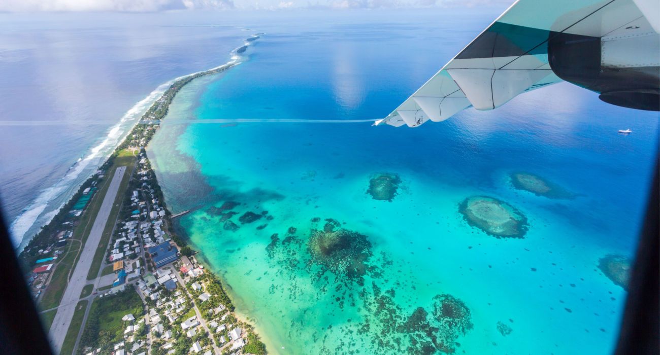 Tuvalu under the wing of the airplane
